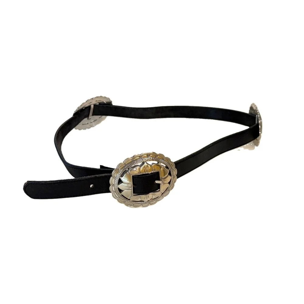 VTG 1993 BRIGHTON Belt Silver Tone Concho Western Leather Sunflower XL 40